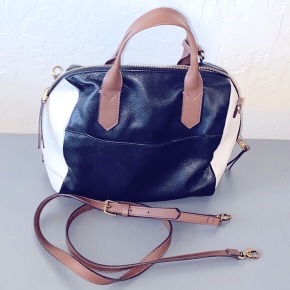 FOSSIL 3 Tone Black/White/Brown Buttery Soft Leather Satchel/Shoulder EUC - Picture 12 of 17